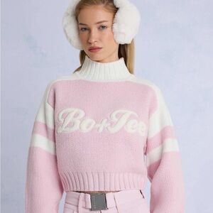 Bo and Tee cropped sweater pink knit logo